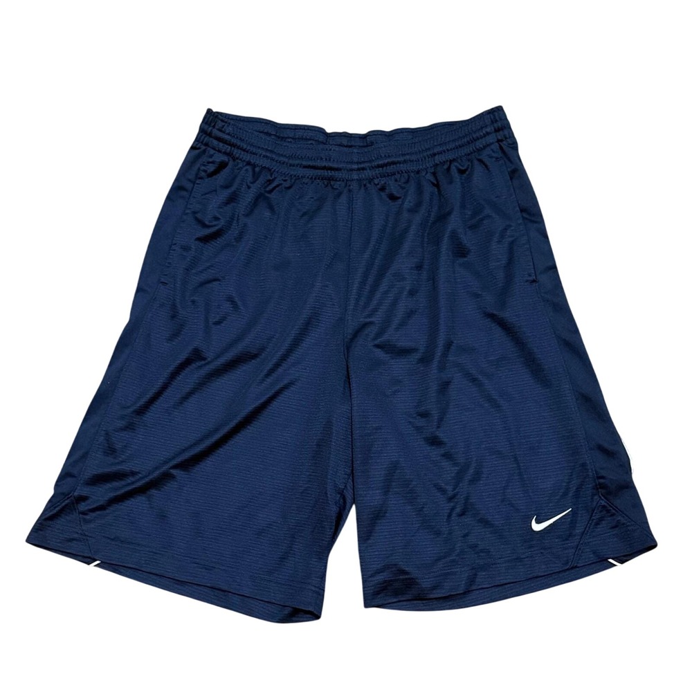 VTG Y2K Nike Men's Navy Blue Basketball Shorts XL with 10.5" inseam